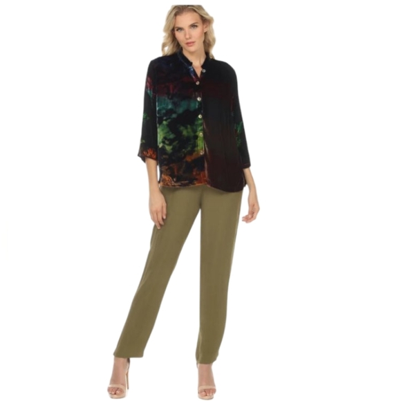 Citron Textured Silk Pull On Style Pants Olive Green Elastic Waist Size Large P - Picture 1 of 11